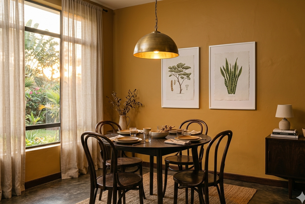 A Kenyan dining room finished in Cloud Paints Savanna Gold