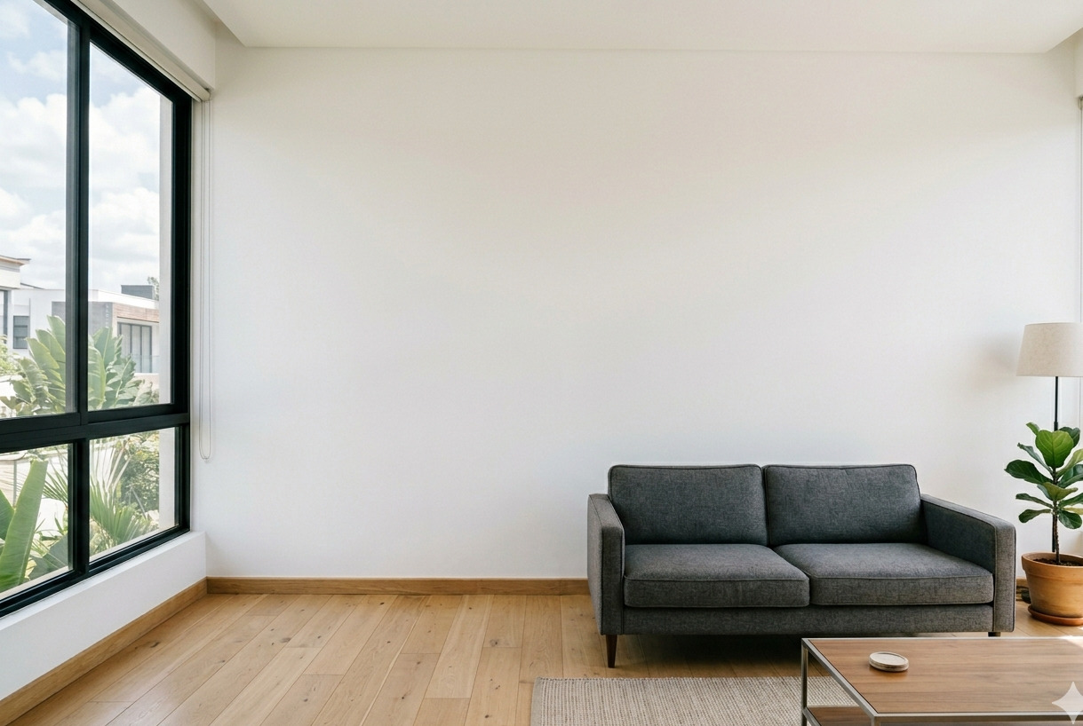 A modern living room preview in the Cloud Paints Visualiser